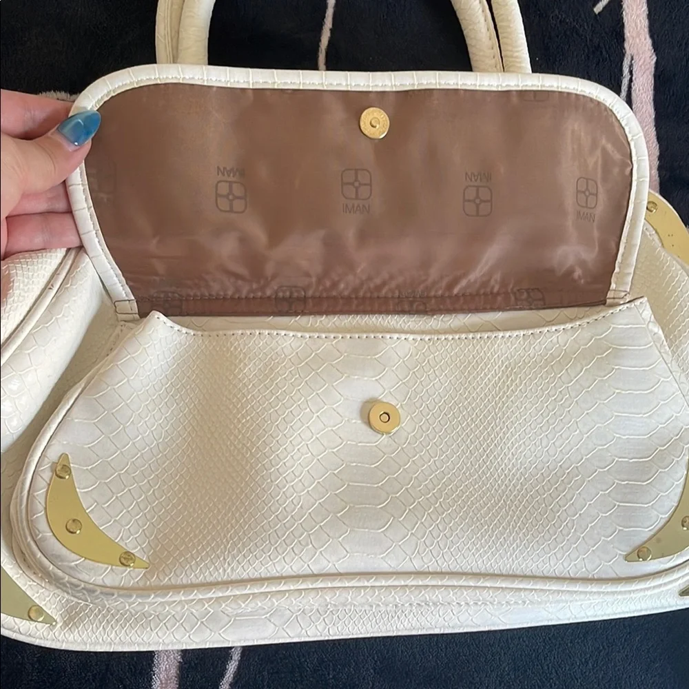 IMAN Elegant Cream Satchel with Gold Accents